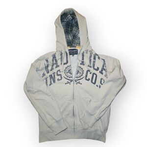 Distressed graphic Nautica Jeans Co. White/Off-White Full-Zip Hoodie. Heavyweigh